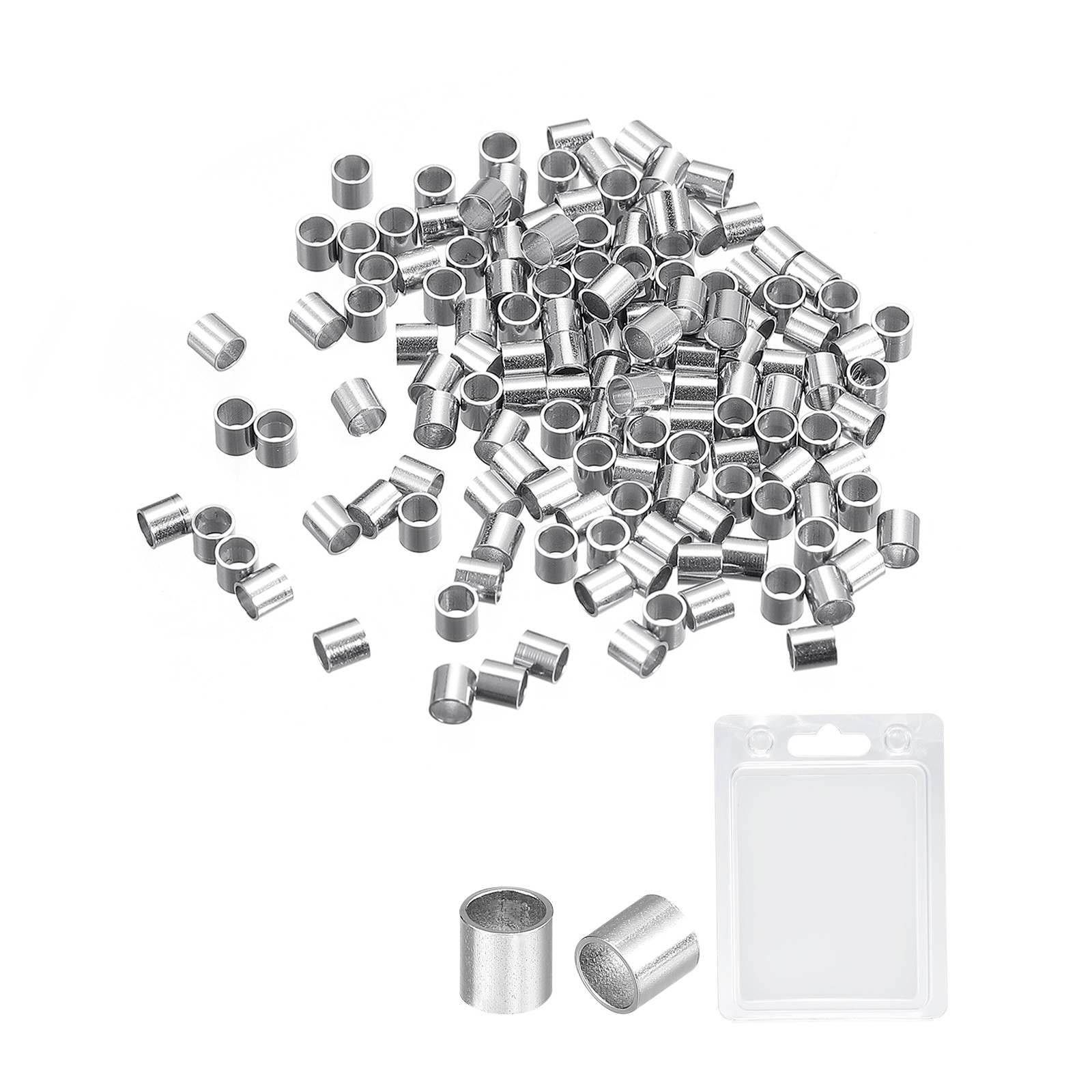 150Pcs 2.5x2.5mm Crimp Tube Beads Jewelry Making Crimp End Spacer Bead, Silver