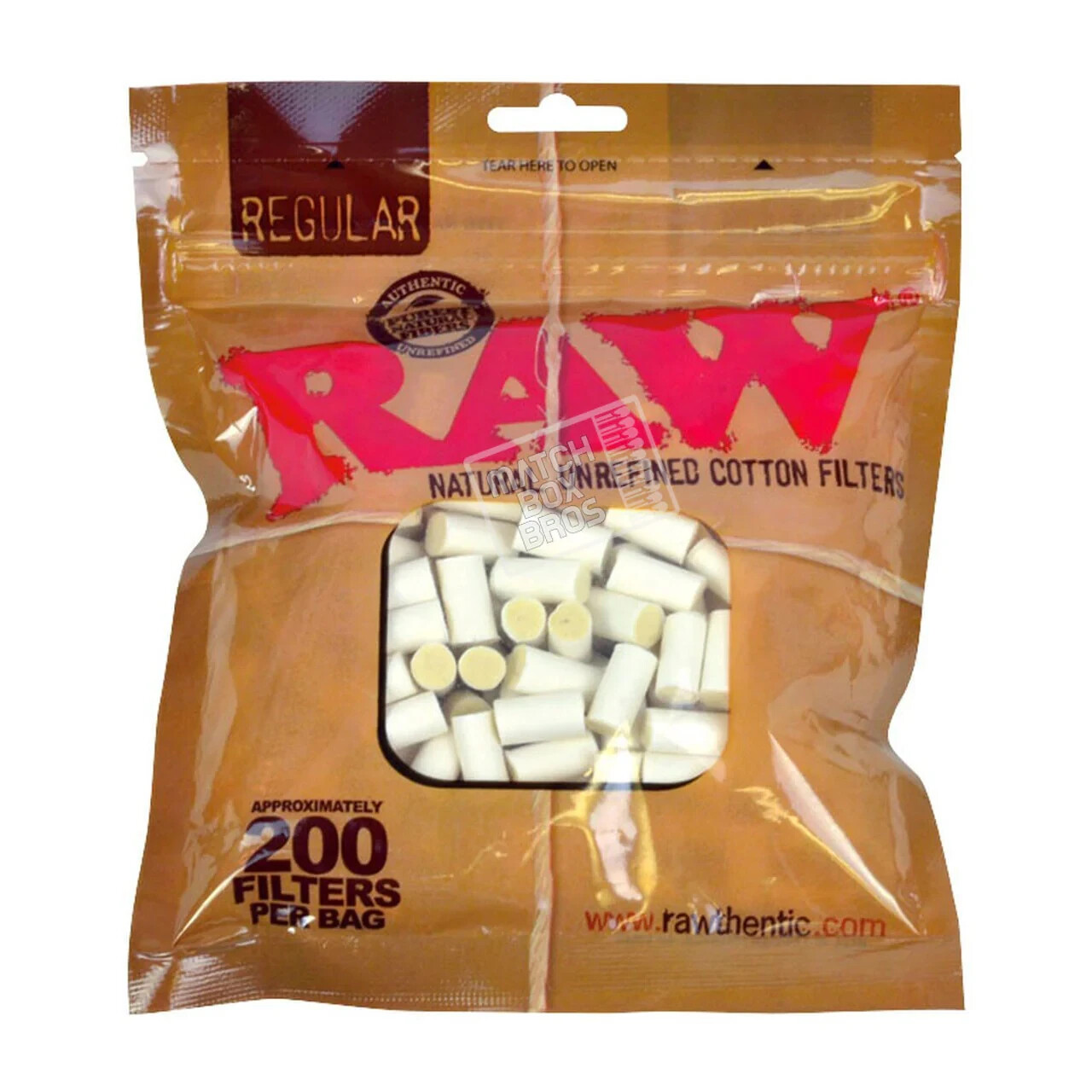 RAW Rolling Papers REGULAR COTTON FILTERS BAG 200 COUNT - Natural Unrefined