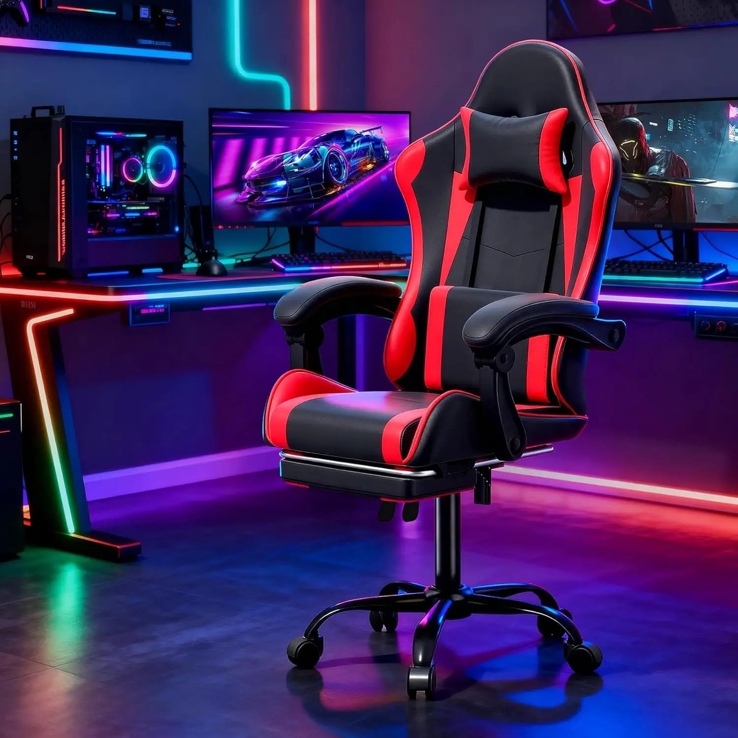 Gaming Chair with Massage Ergonomic, Computer Chair Footrest Reclining Headrest