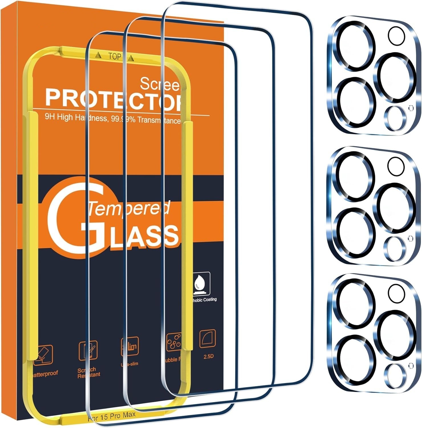 3+3 Protector de Pantalla y Camara Lente Vidrio Templado para iPhone 15 PRO MAX