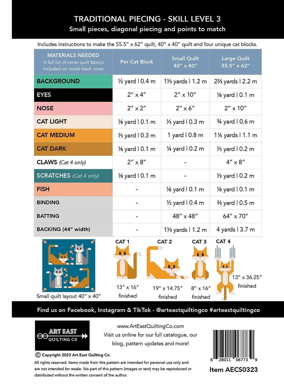 Cat Scratch Quilt Pattern 55.5in x 62in, 40in x 40in, Multi