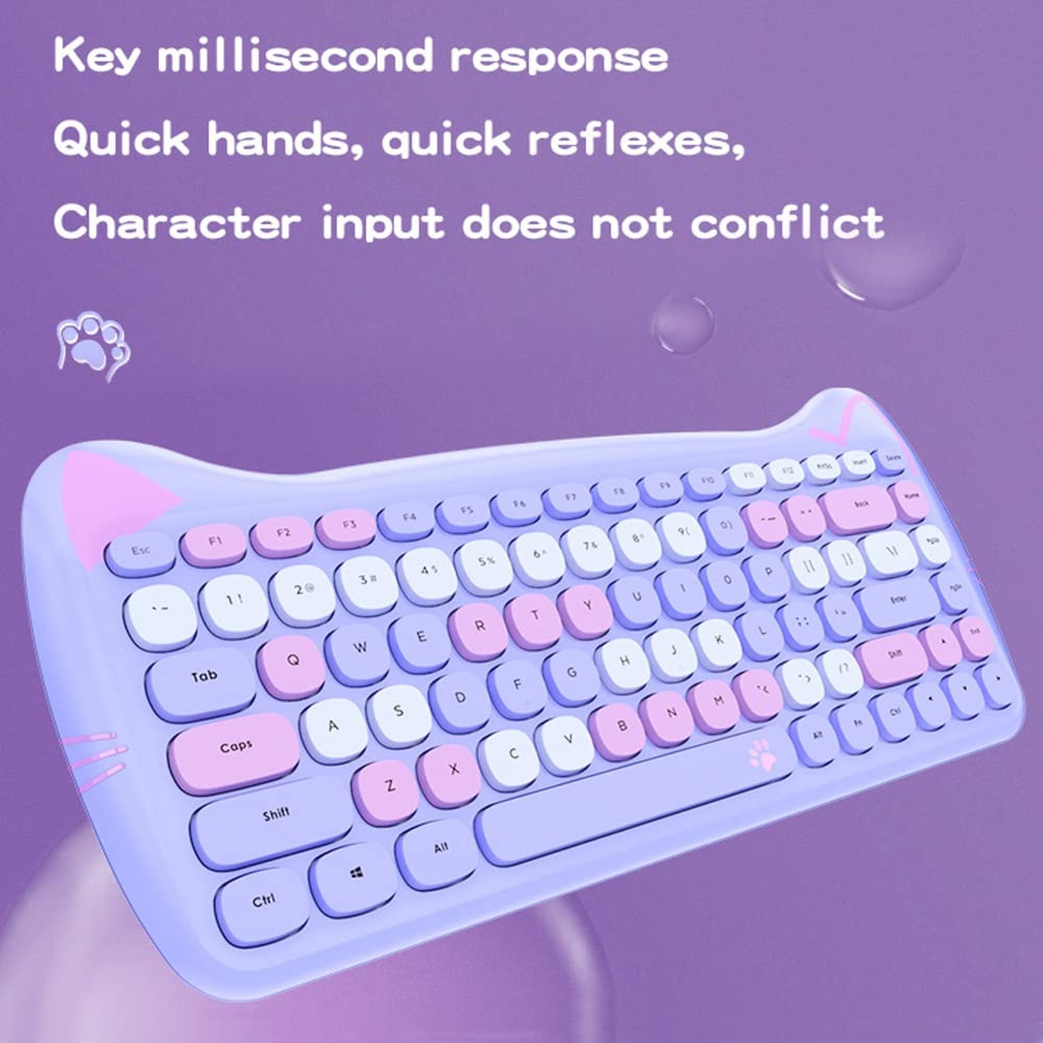Wireless Mouse and Keyboard, Cute Cat Keyboard Mouse Combo for present,2.4G C...