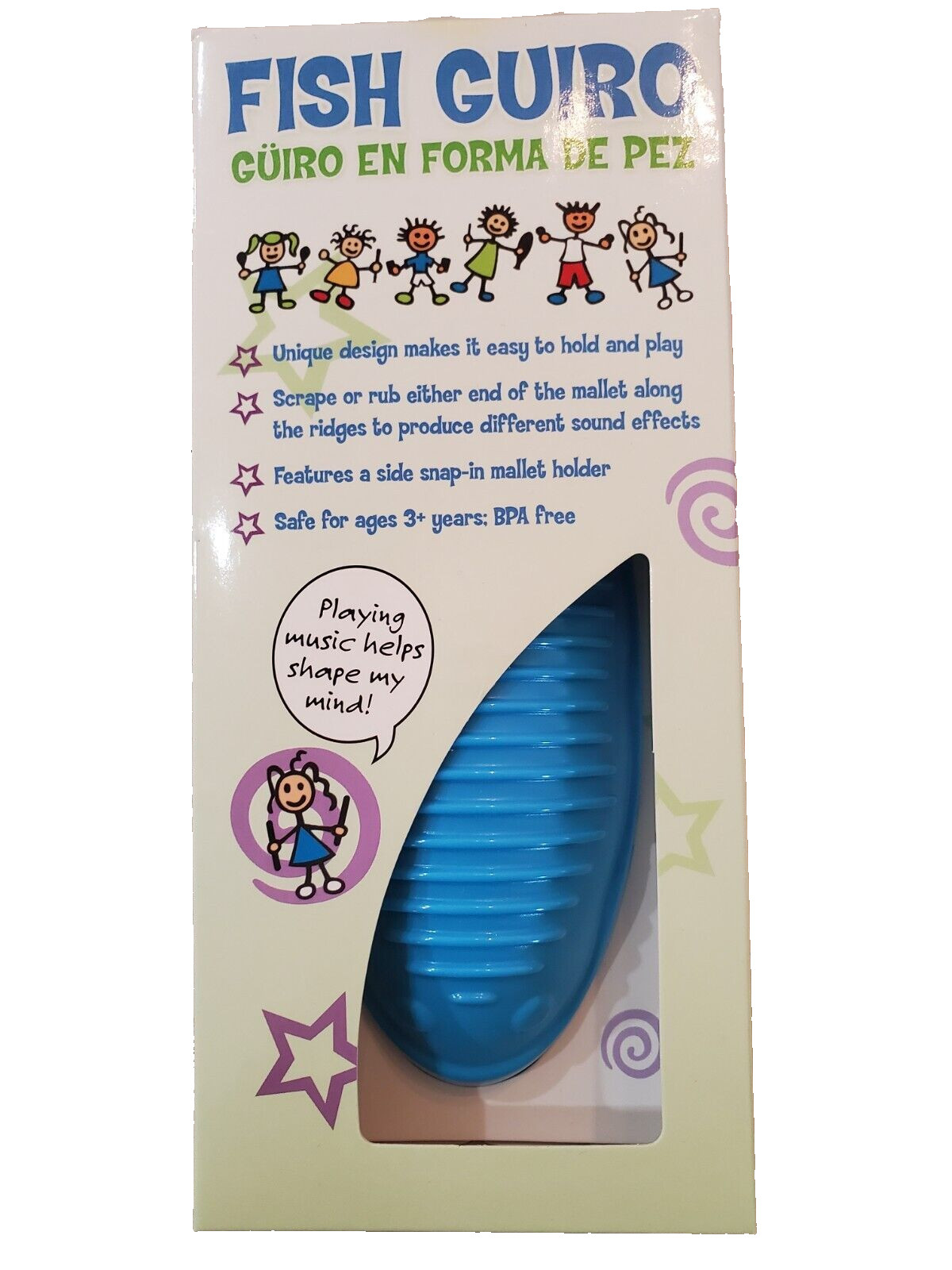 Hohner Kids 8” Fish Guiro w/Mallet Musical Instrument Safe for ages 3+ years NIB