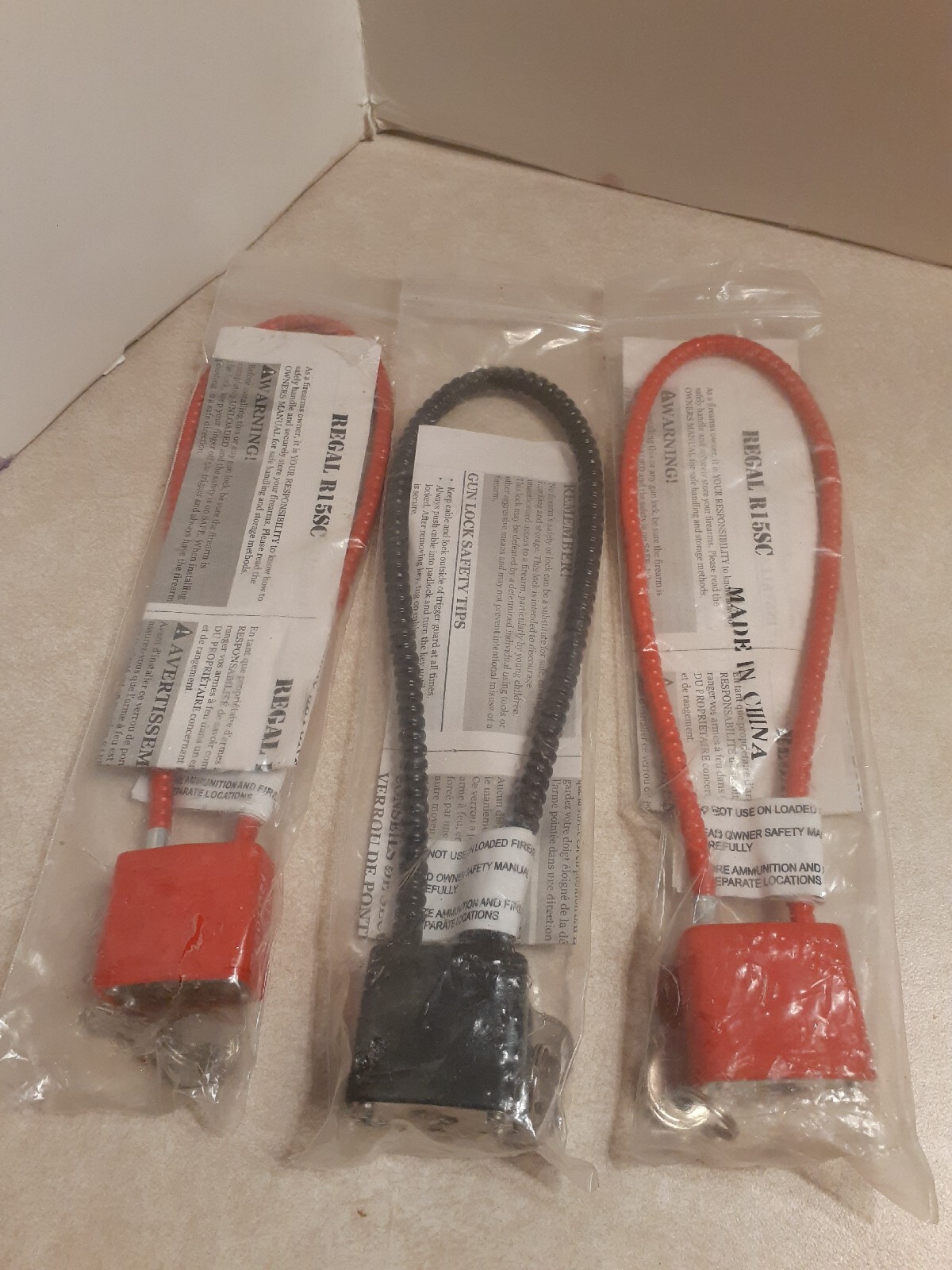 R15SC3 Regal Gun Locks Cable with 2 Keys Each. Lot of 3