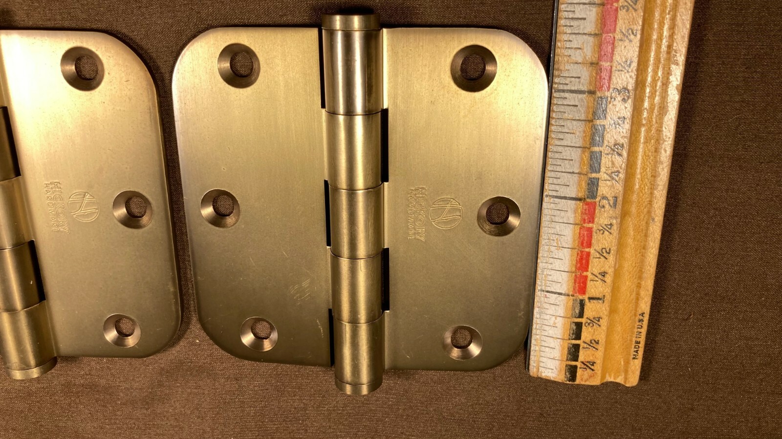 Pair Hickory Solid Brass 3.5 x 3.5" Radius Corner Door Hinge Winchester Brass