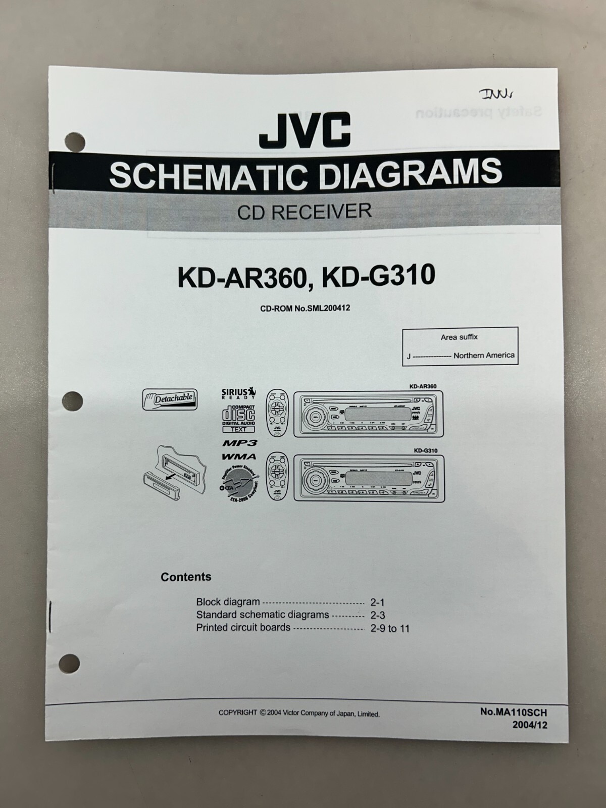 JVC KD-AR360 G310 Original Schematics Free Shipping