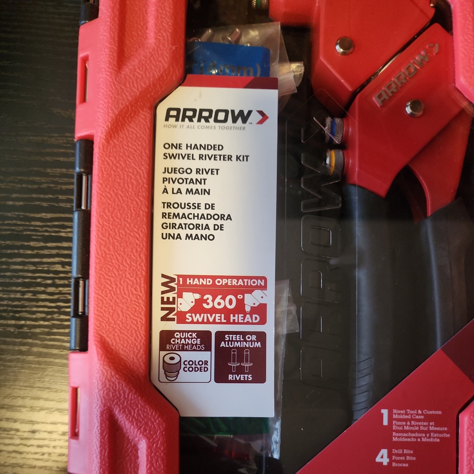 ARROW ONE HANDED SWIVEL RIVETER KIT 360 Swivel Head Quick Change Color Coded