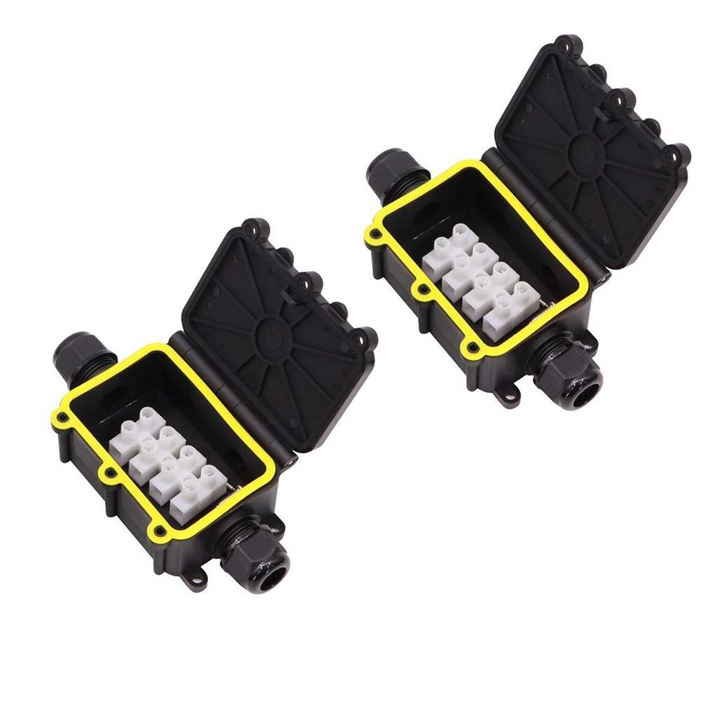 2pcs Waterproof Outdoor Junction Box T-Type for EW-2068-3T Black 72x44.5x22mm