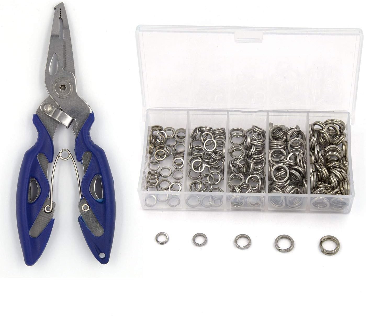Pack of 201pcs Fishing Stainless Steel Split Rings 5 Rings+Pliers, Blue