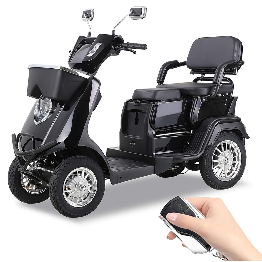 1000W 4-Wheel Electric Mobility Scooter Portable Convertible 2 Seat for 2 People