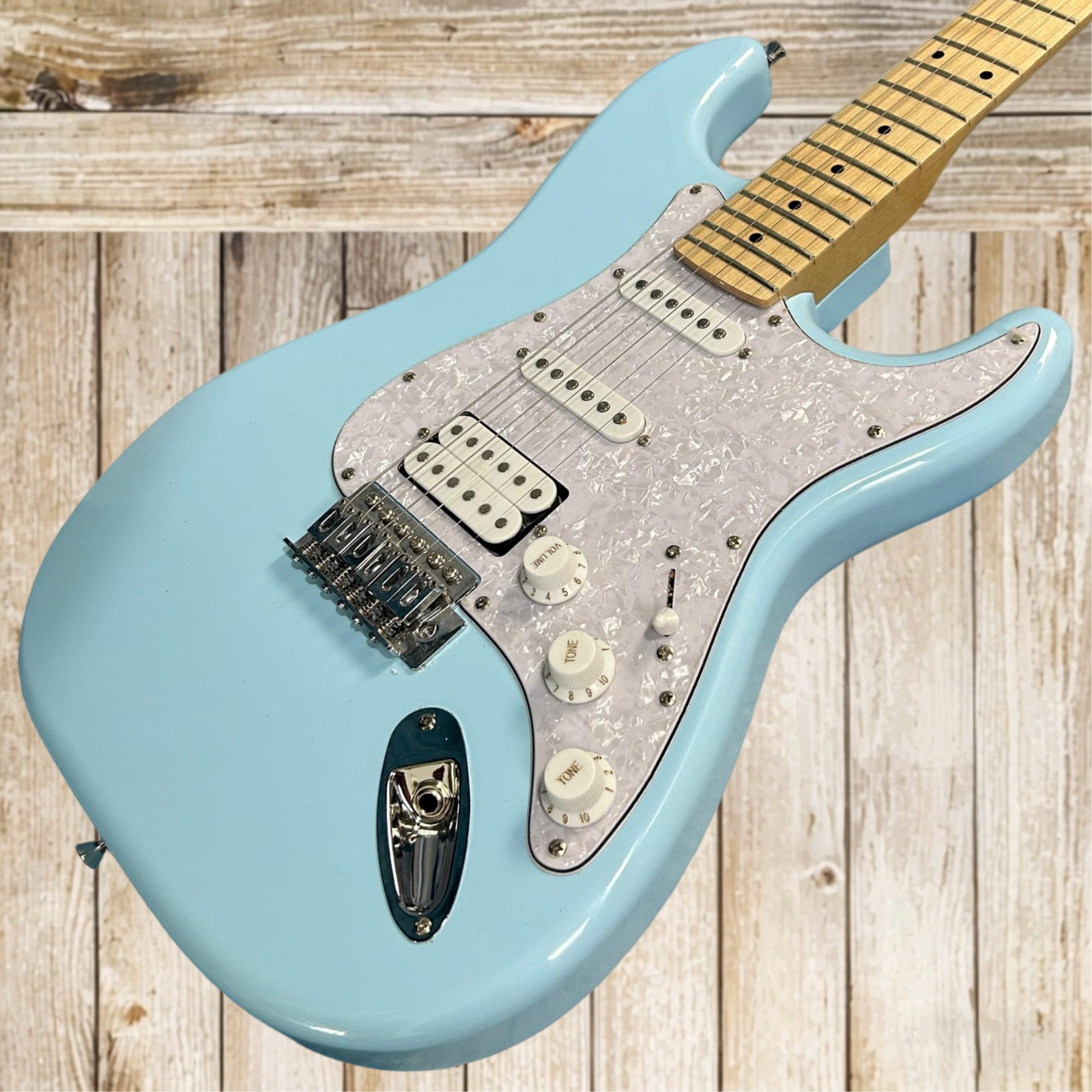 ST Electric Guitar Maple Fretboard Sky Blue Color White Pearl Pickguard
