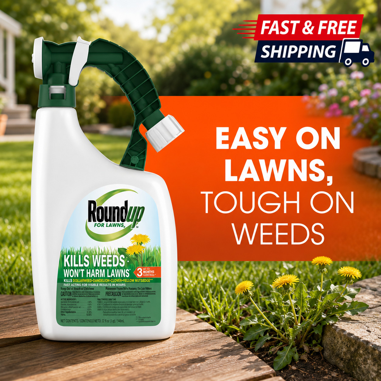 Roundup For Lawns3 Ready-to-Spray, Weed Killer for Northern Grasses, 32 fl. oz.