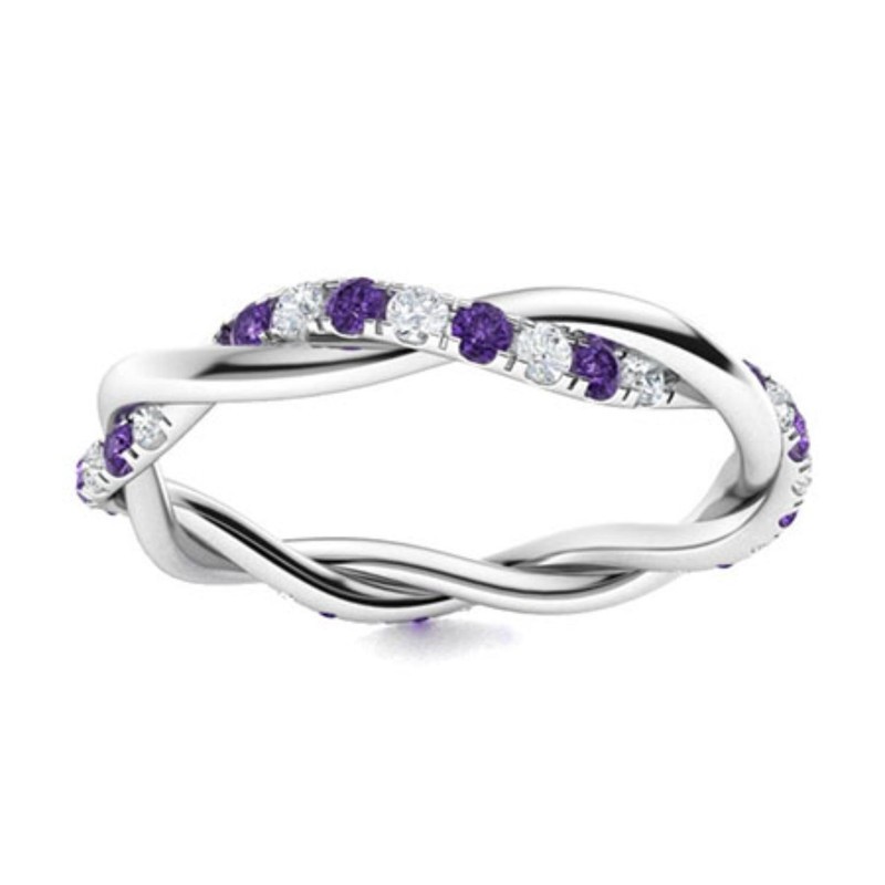 Full Eternity Band Ring 2MM Round Amethyst 925 Sterling Silver Ring For Women