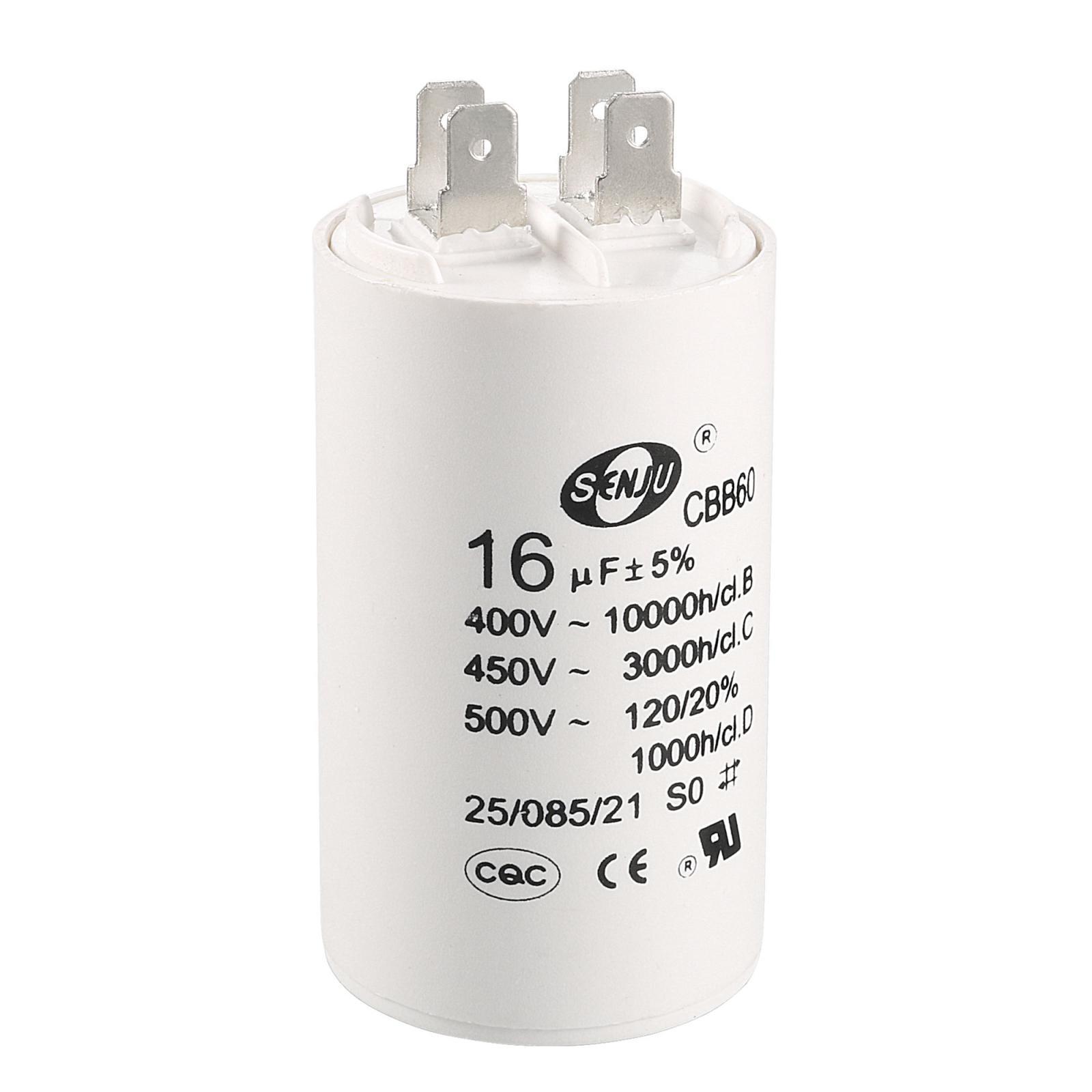 CBB60 Run Capacitor 16uF 450V AC Double Insert 72x40mm White for Pump Motor