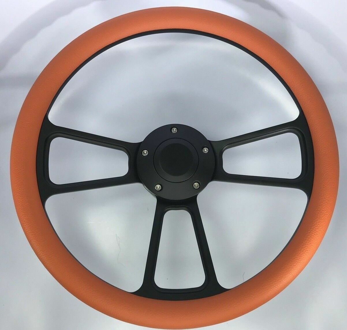 14" Black 5 Hole Billet Steering Wheel (Orange Half Wrap Grip & Horn Button)