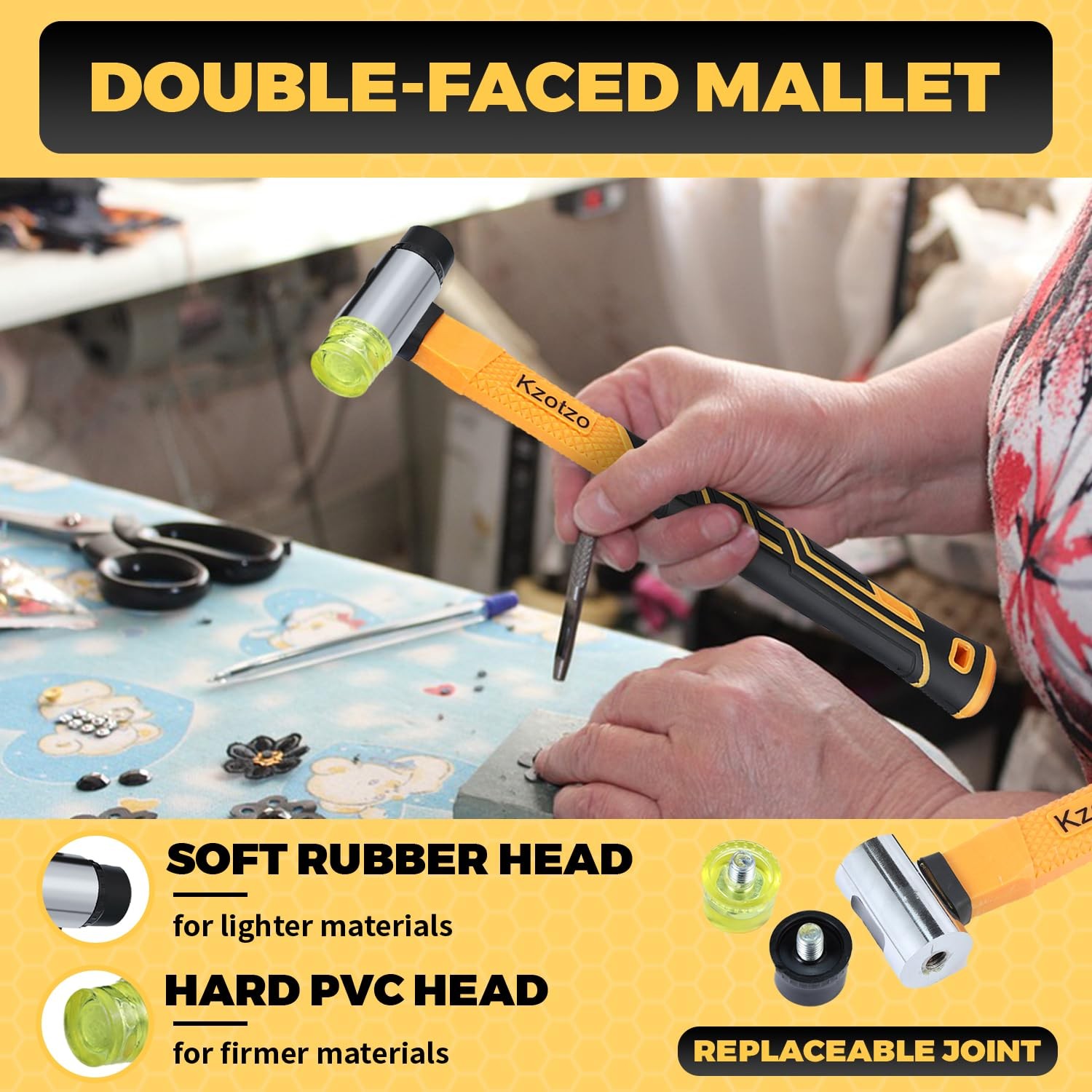 2Piece Rubber Mallet Hammer Set, 8oz Rubber Hammer Mallet & 25mm DoubleFaced ...