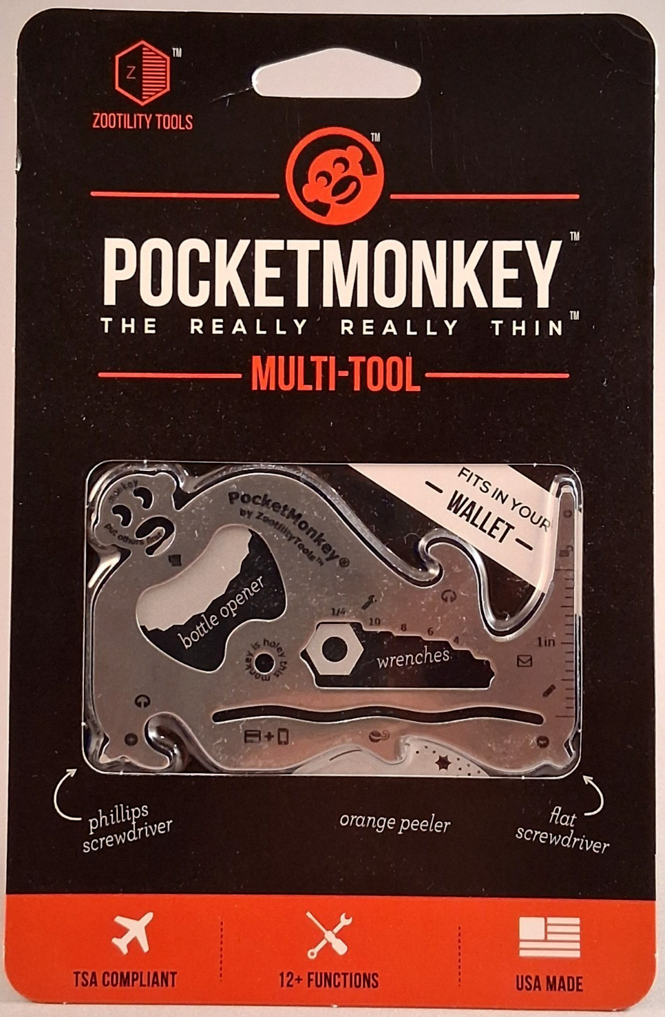 ZOOTILITY - POCKET MONKEY MULTI-TOOL  12 + FUNCTIONS  ,TSA COMPLIANT (USA Made)