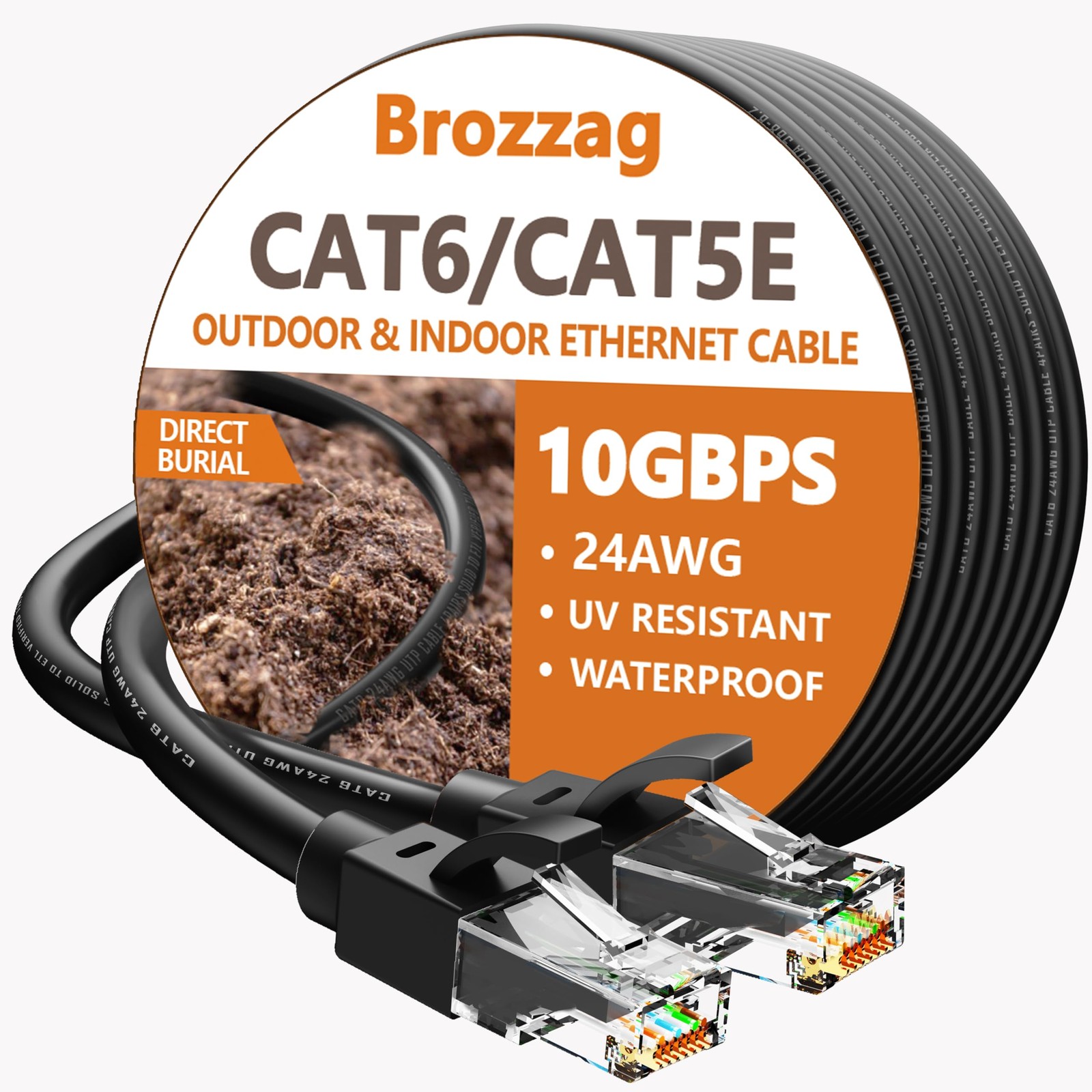150 Ft Cat6 Ethernet Cable, 10Gbps, Direct Burial, Waterproof, RJ45 LAN Cord