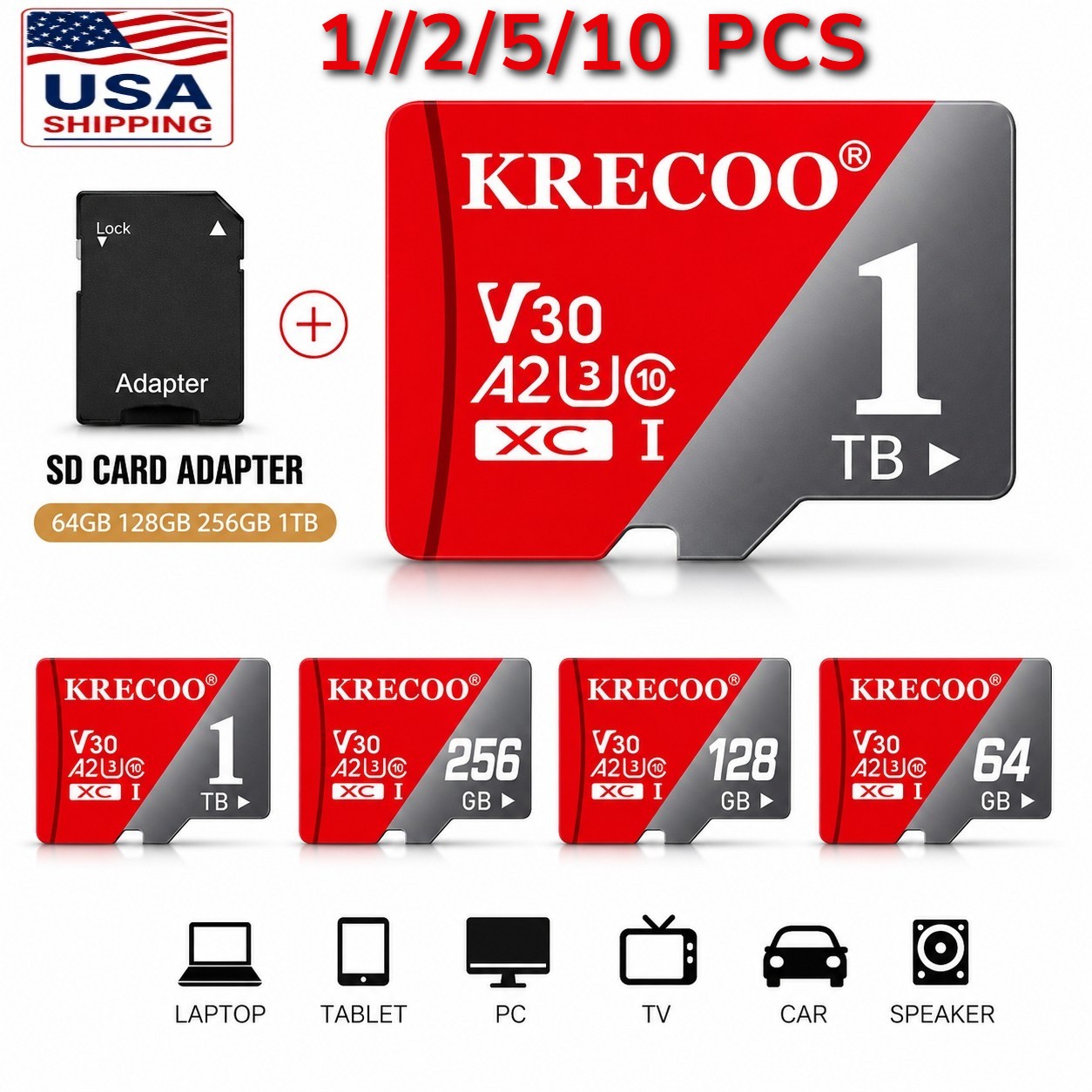 Micro SD Card High Speed 128GB 64GB Memory Card U3 CLASS10 V30 4K Lot Us Stock