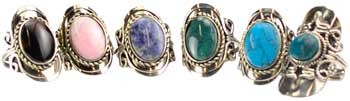 Adjustable Pewter Ring with Natural Stone – Unique Design, Various Gemstones
