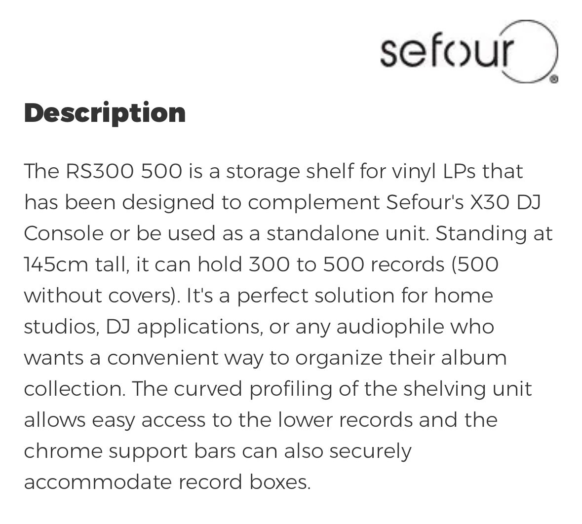 Sefour RS300 500 LP Vinyl Storage Unit Black LN