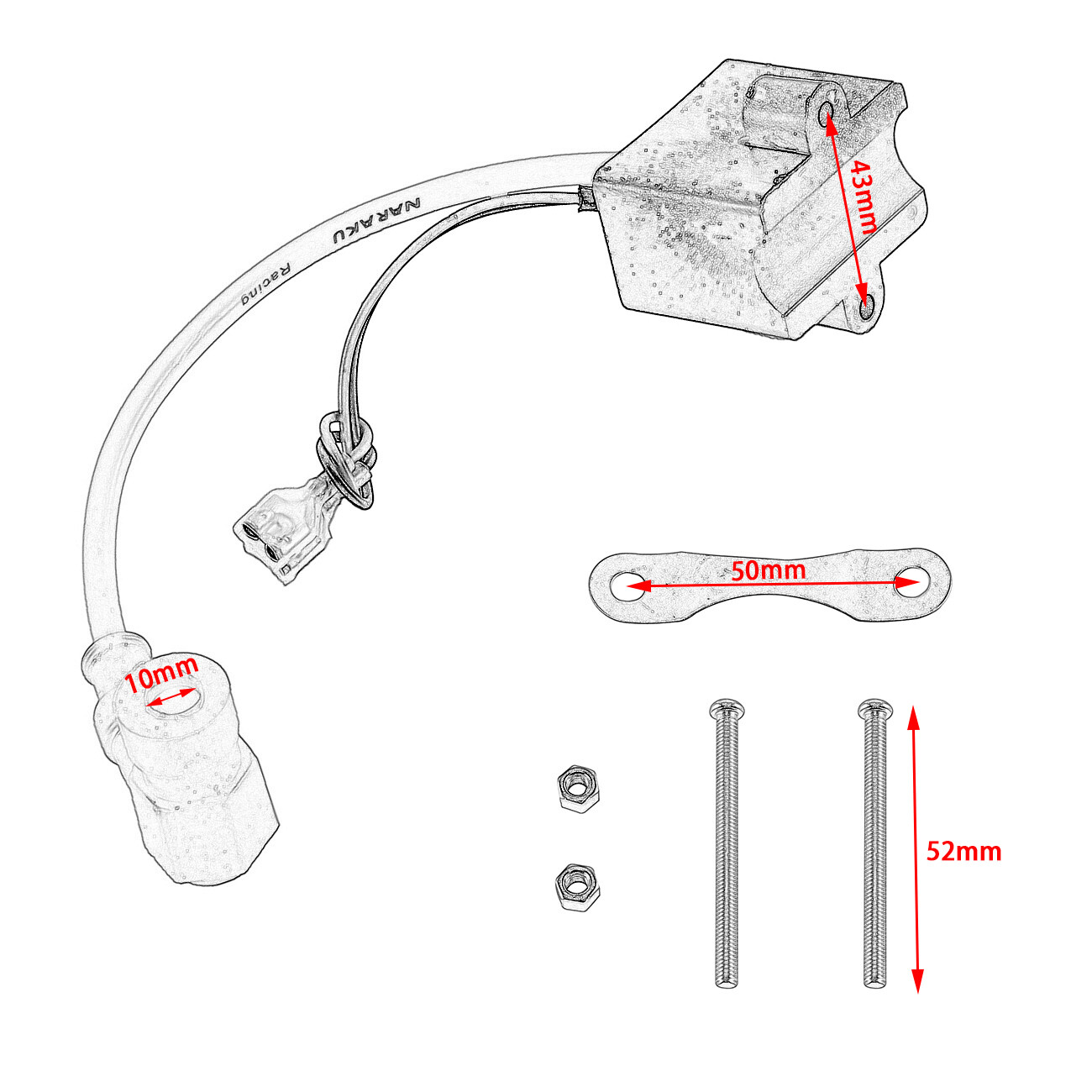 Red Wire Ignition 12V Coil Module Kit For 49cc 60cc 66cc 80cc Motorized Bicycle