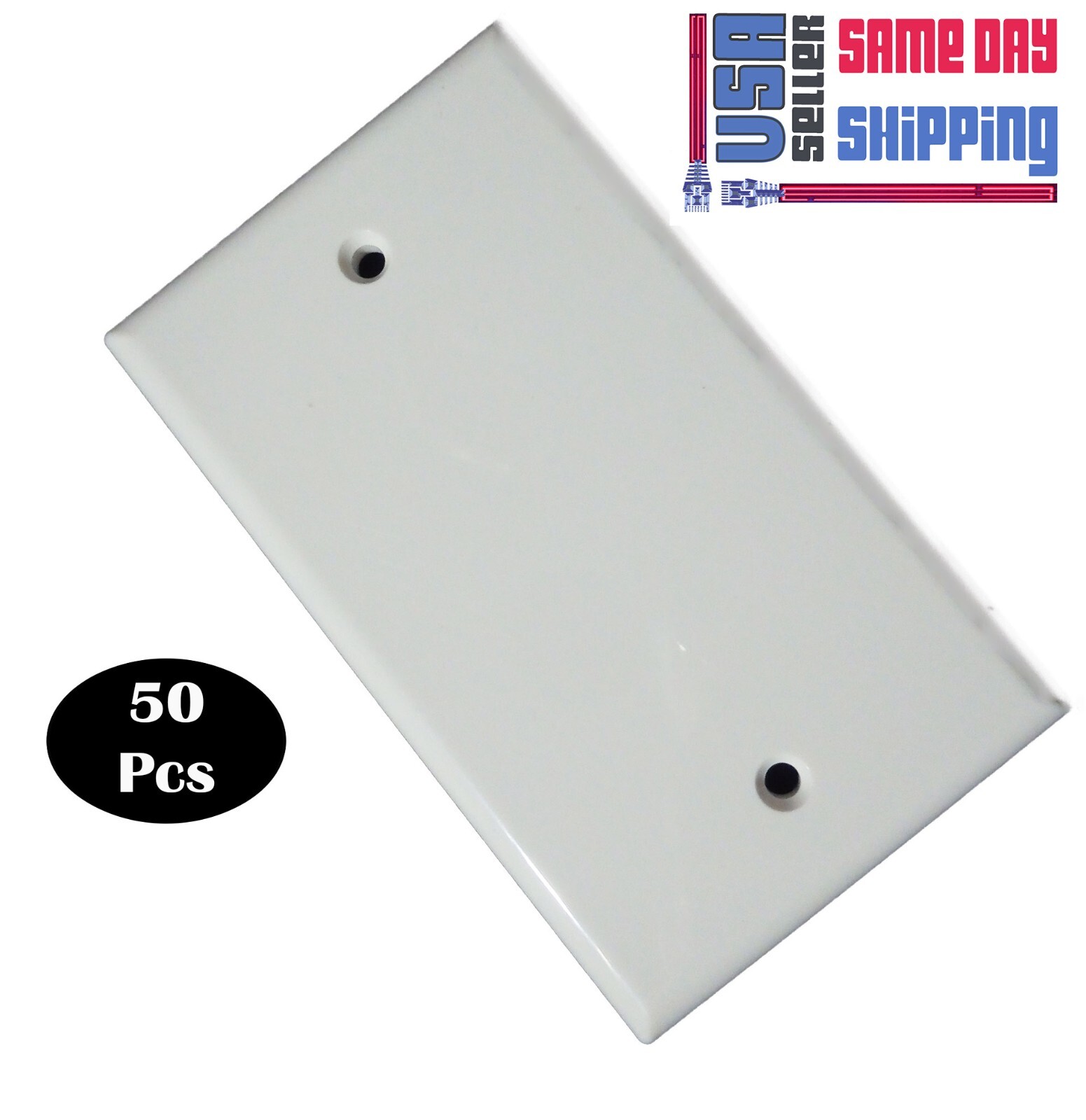 Blank Cover Face Plate for Single Gang Box White with Screws 50 Pcs Pack