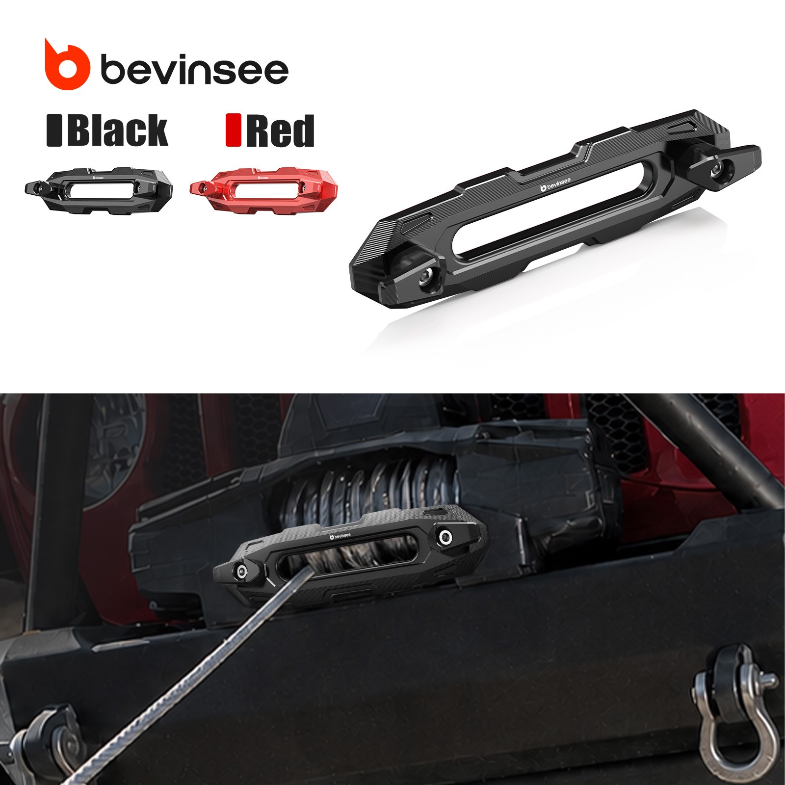 BEVINSEE Billet Aluminium Winch Fairlead Shackle Tow Winch Rope Protector Black