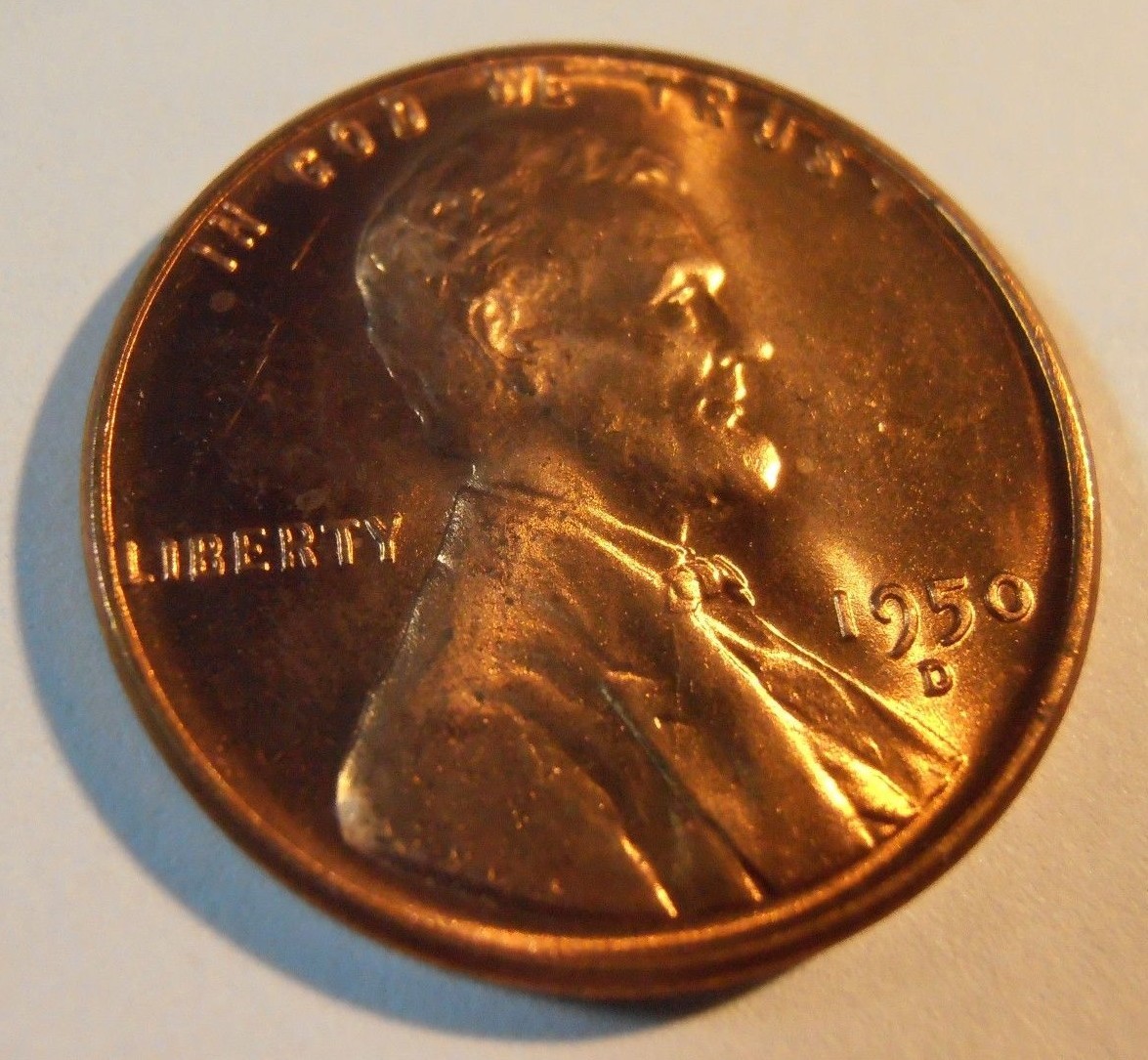 1950 D Lincoln Cent, Brilliant Uncirculated, Red