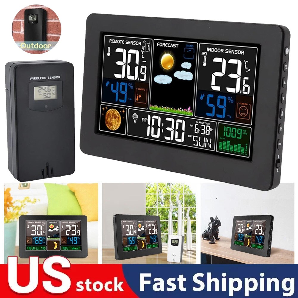 Wireless Indoor & Outdoor Weather Station Clock Calendar Digital LCD Thermometer