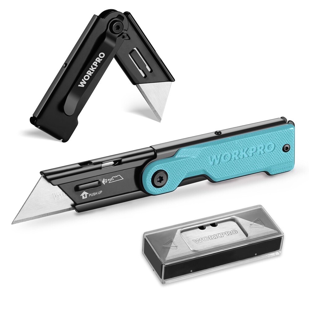 WORKPRO Heavy Duty Stainless Steel Folding Utility Knife Quick Change 10PC Blade