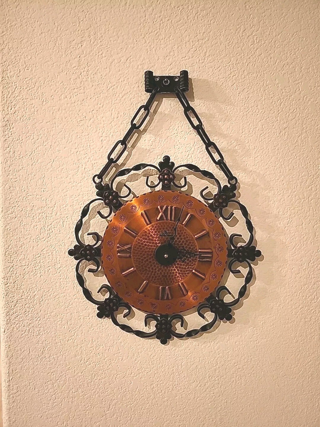 VTG Meister Anker Copper & Iron Wall Clock Battery 18"T X 13"W, Working Well