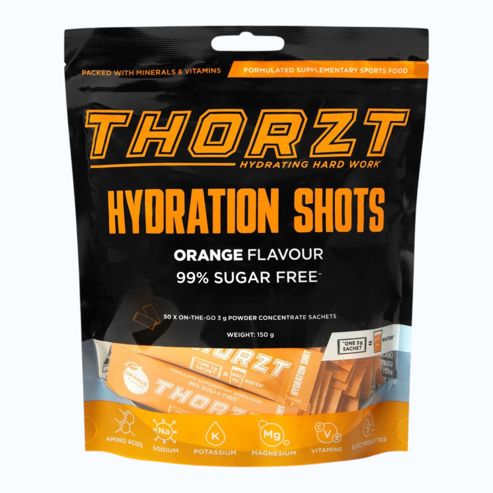 THORZT SSSFOR – 50 x 3gm Sachets Orange Flavour Sugar Free Solo Shots
