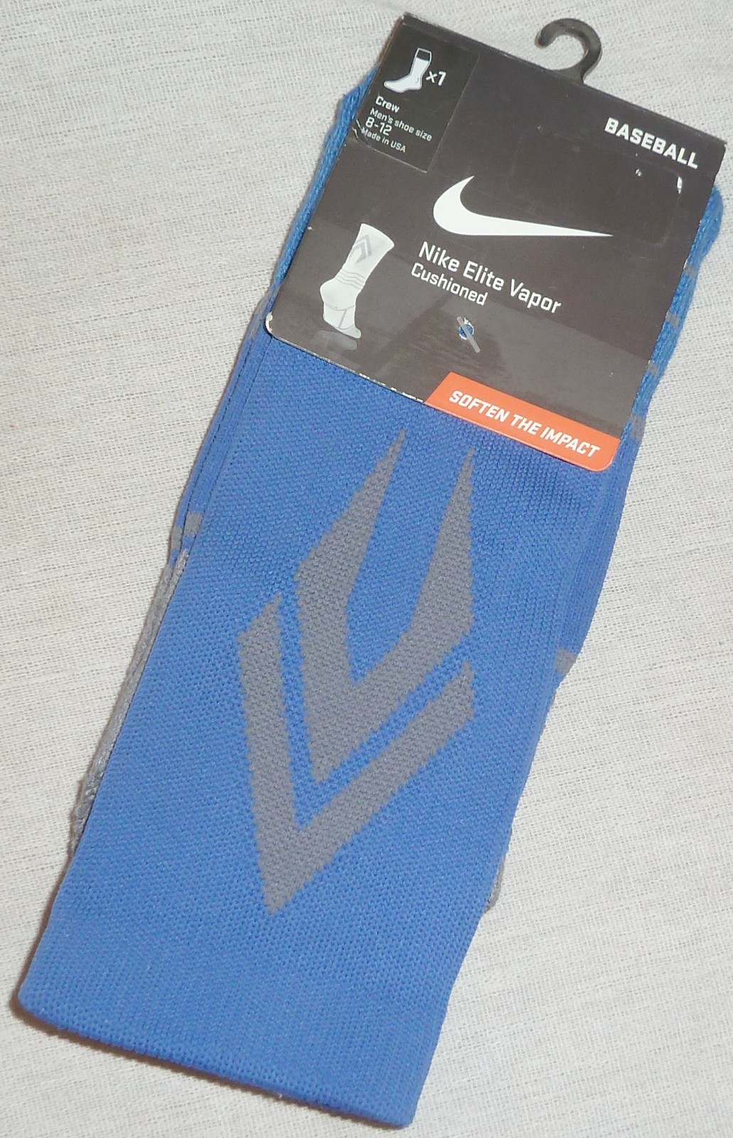 NWT Nike Men's Elite Vapor Cushioned Baseball Crew Socks Blue/Gray Size L 8-12