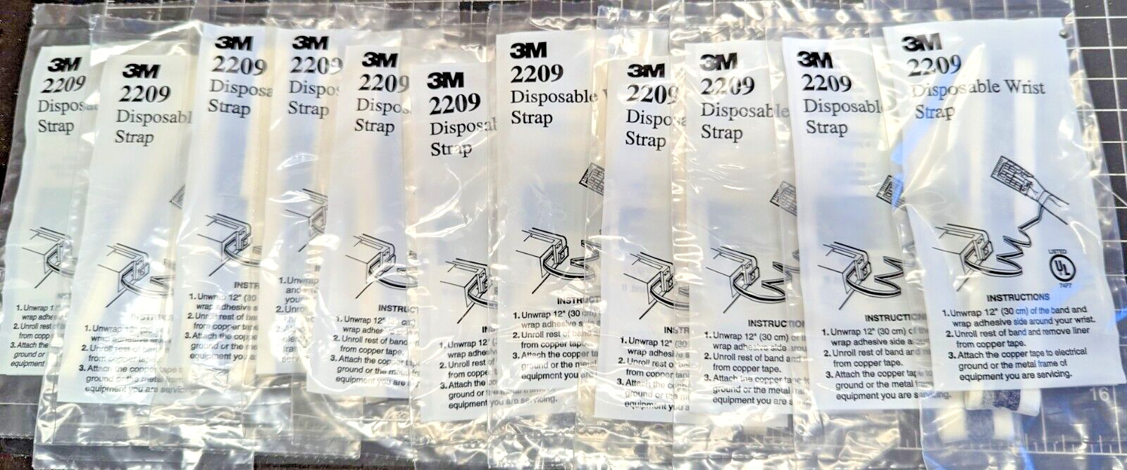(11) 3M 2209 Disposable Grounding Wrist Straps, 4 Ft. Length, One-Time Use [OF51