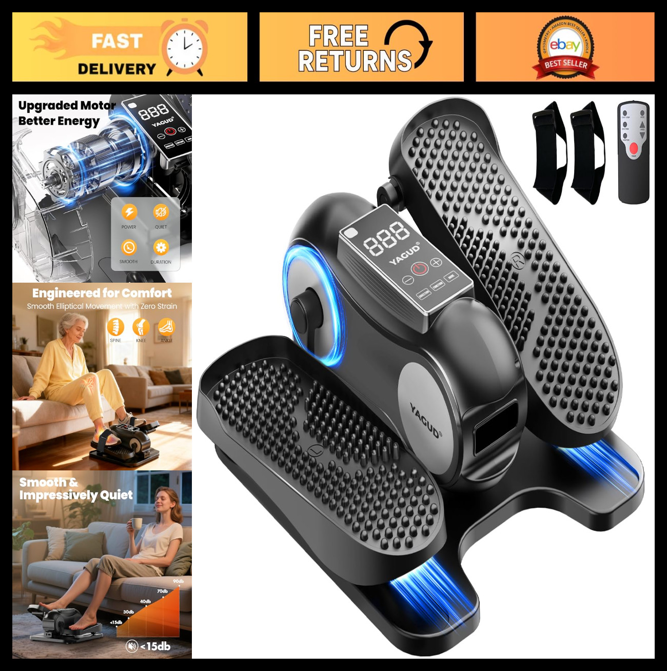 Portable Under Desk Elliptical Machine for Seniors - Quiet Electric Leg Exercise