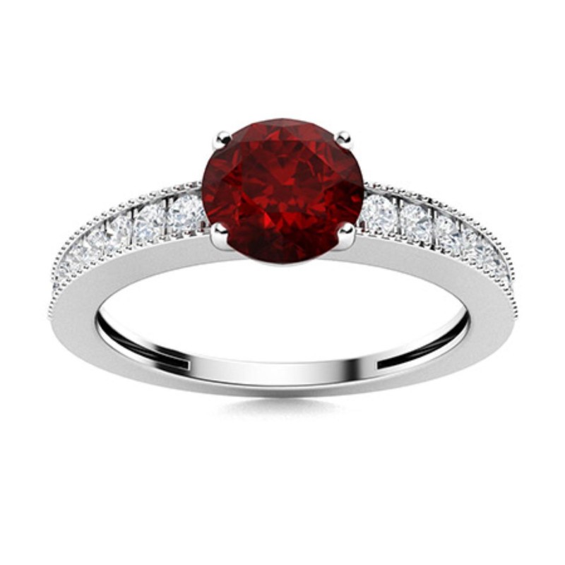 Garnet Gemstone Sterling Silver Solitaire with Accents New Ring Jewelry