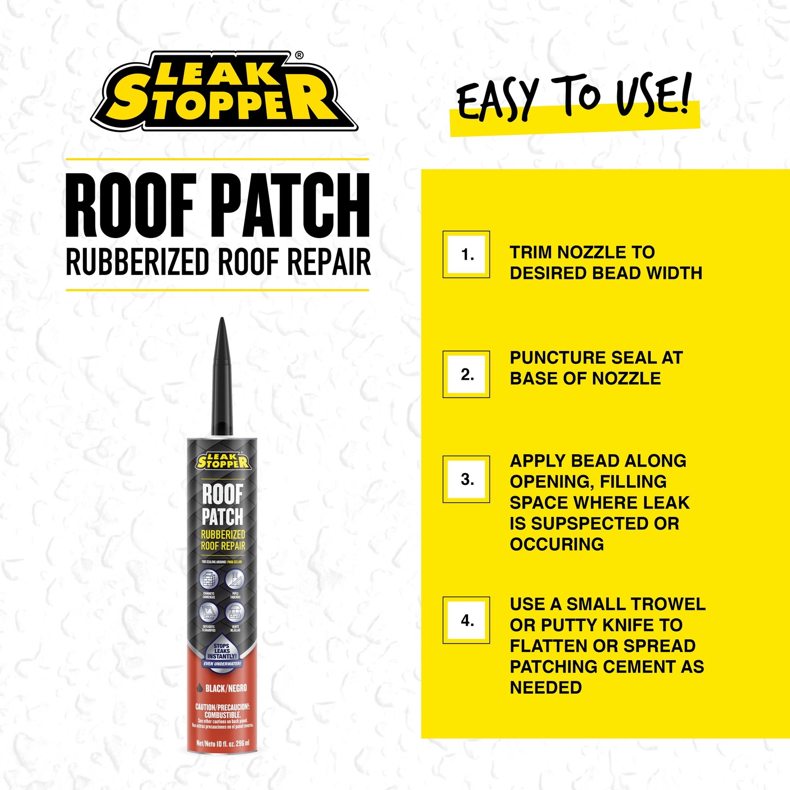 (2 pack) Leak Stopper Roof Patch, Black, 10 oz Tube