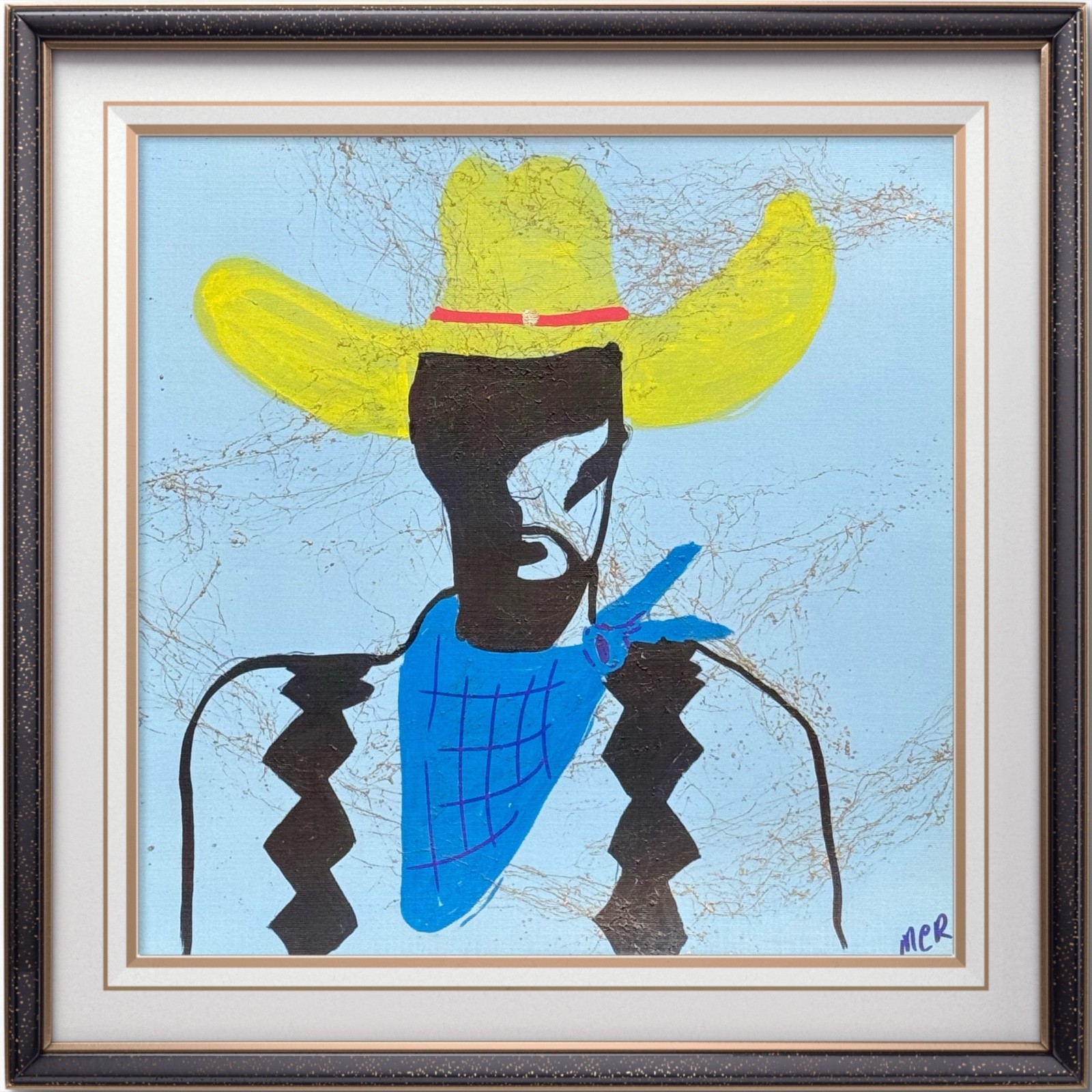 Original Signed Mixed Media Art Painting 12x12  Art ON VERY HEAVY PAPER Cowboy
