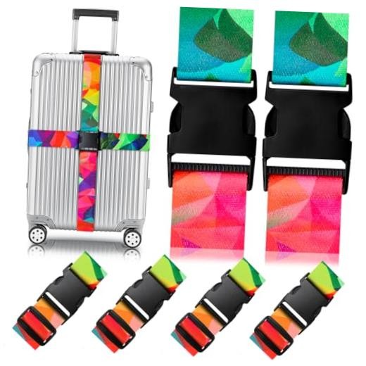 4 Pack Luggage Straps for Suitcases Adjustable Colorful Geometry(4 Pack)