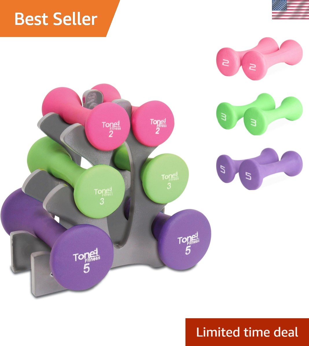 Elegant Multicolor Neoprene Dumbbell Set with Storage Rack - 3 Weights Included
