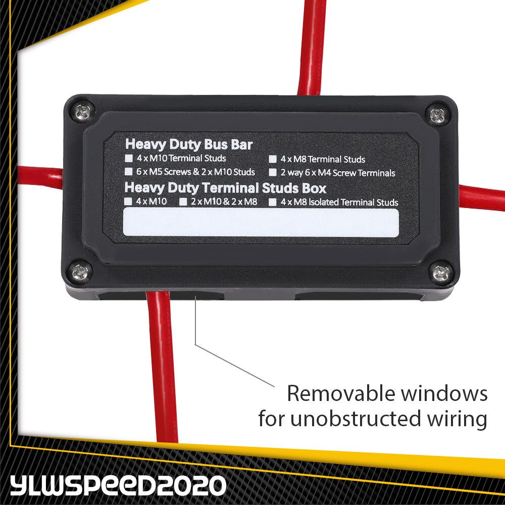 Heavy Duty 4 Way Bus Bar/Power Distribution Box Terminal Studs 300A 48V DC Black