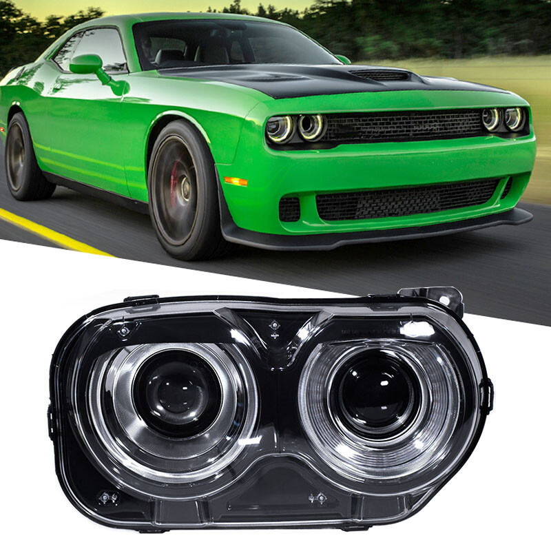 Passenger Headlight For 2015-2023 Dodge Challenger Halogen Projector w/ LED DRL