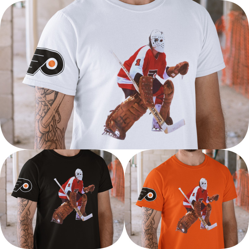 Philadelphia Flyers Goalie Bernie Parent Game Action T Shirt  S - 3XL NEW NWOT