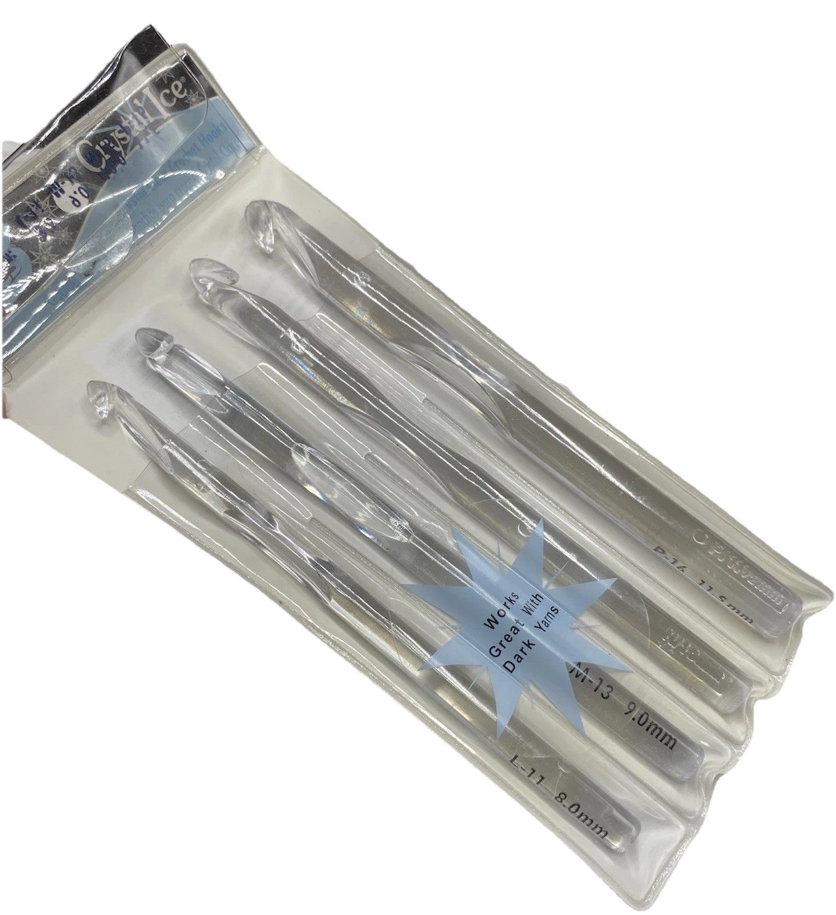 Susan Bates 12416 Crystal Ice Clear Crochet Hooks L-11 M-13 N-15 P-16