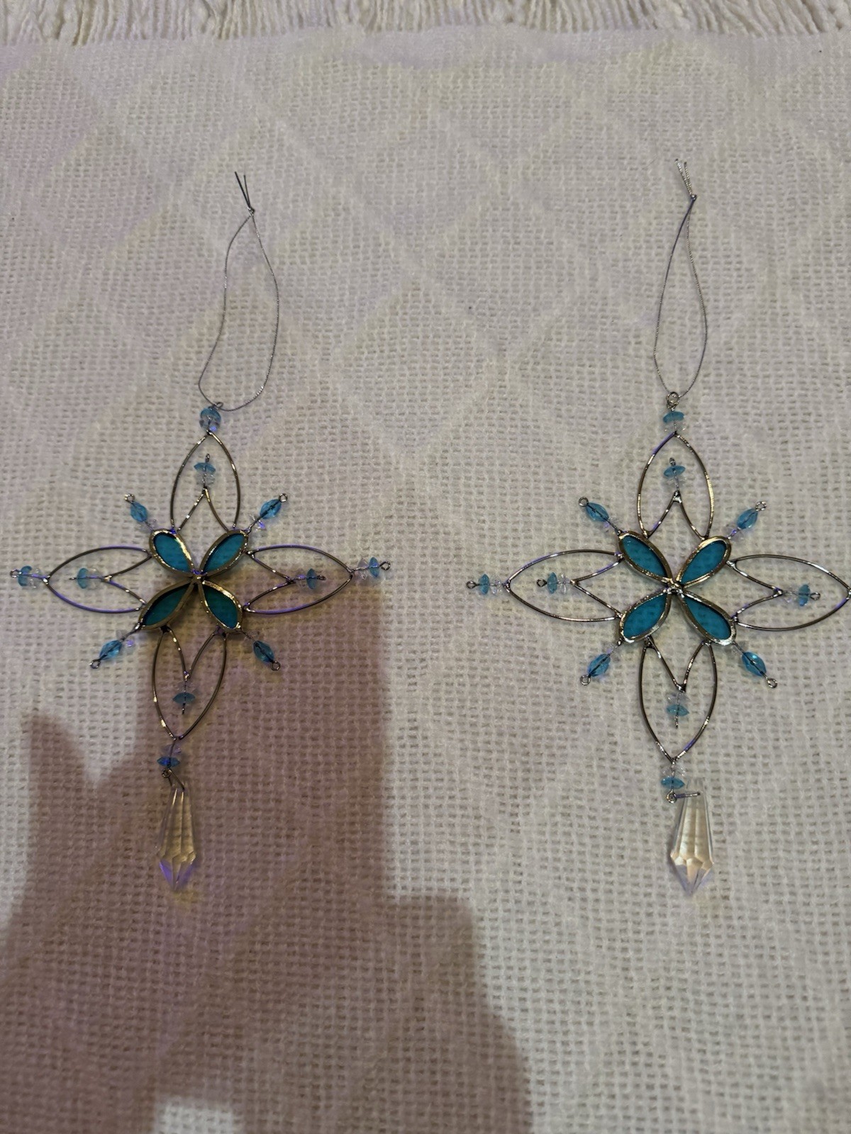 2 Snowflake Sun Catchers Teal Aqua