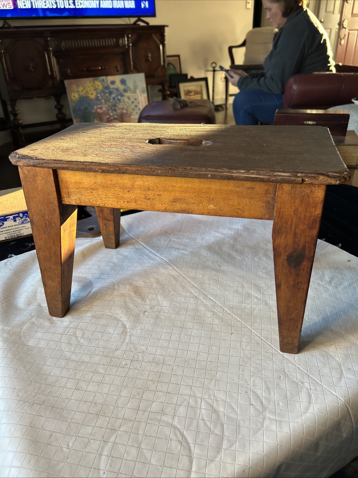 Handmade Vintage Wooden Bench Foot Milking Stool Antique Farmhouse Style 15”x9”