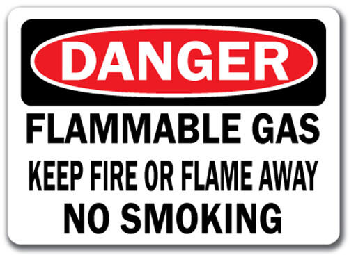 Danger Sign - Flammable Gas Keep Fire Or Flame Away No Smoking - 10x14 OSHA Sign