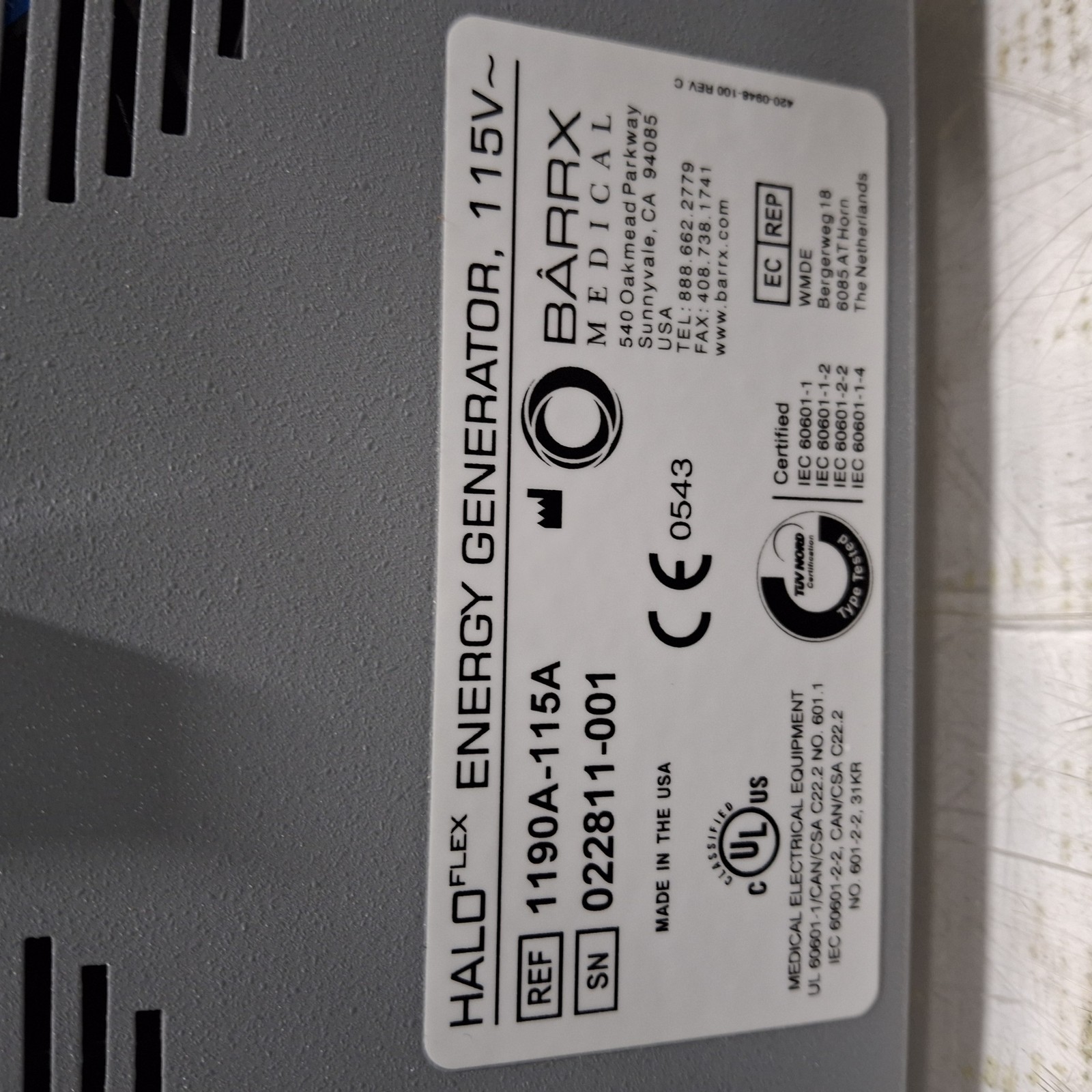 Barrx Medical Halo Flex Energy Generator