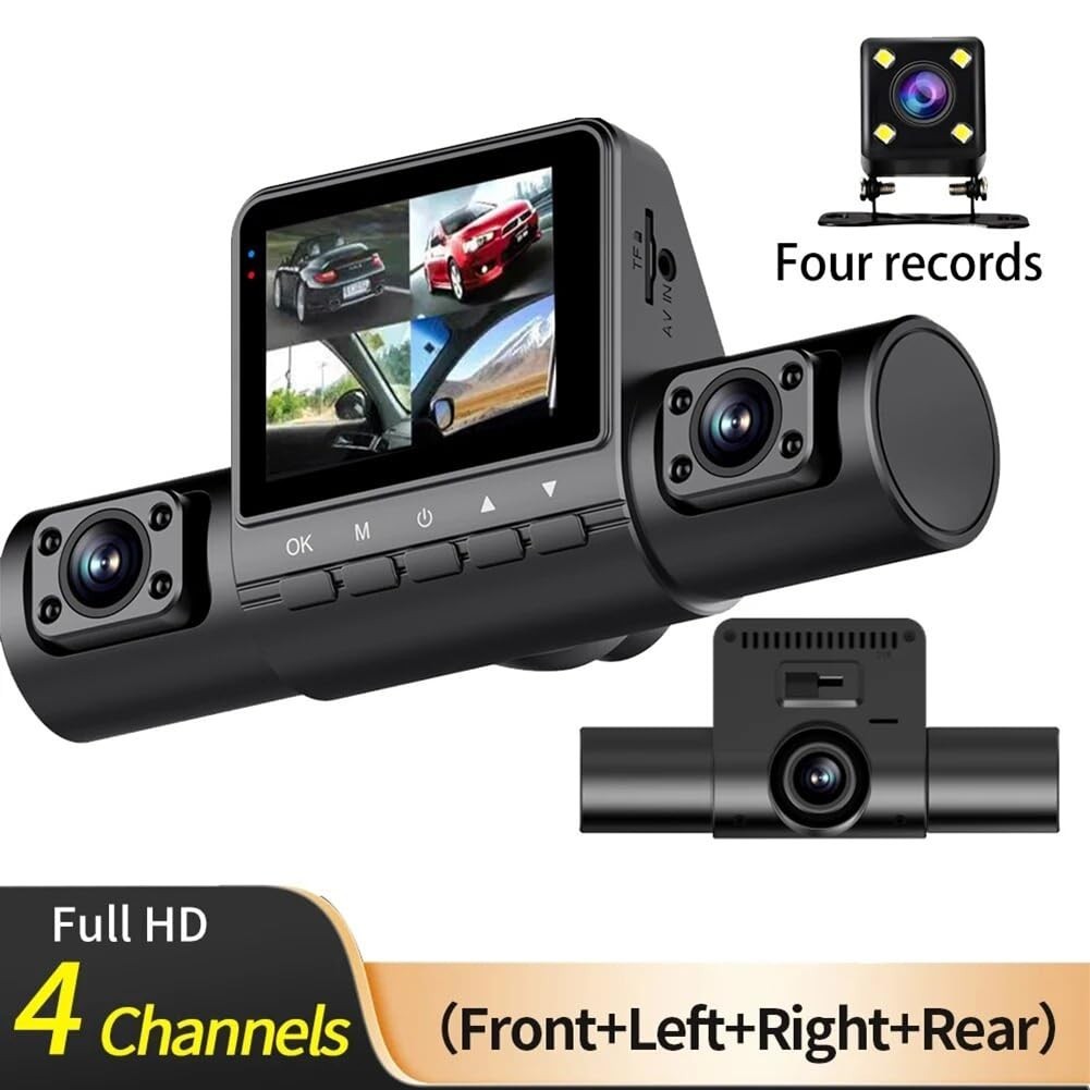 Dash Cam 4 Channel 360° Front Rear Inside DashCam FHD 1080P Car Camera Recording
